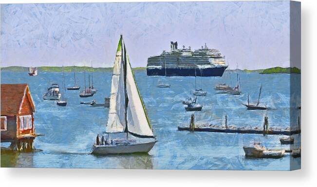 Rockland Canvas Print featuring the digital art The Harbor at Rockland Maine by Digital Photographic Arts