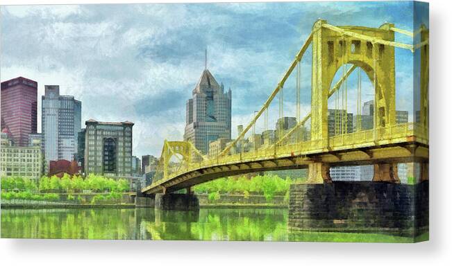 Bridge Canvas Print featuring the digital art The Roberto Clemente Bridge in Pittsburgh by Digital Photographic Arts