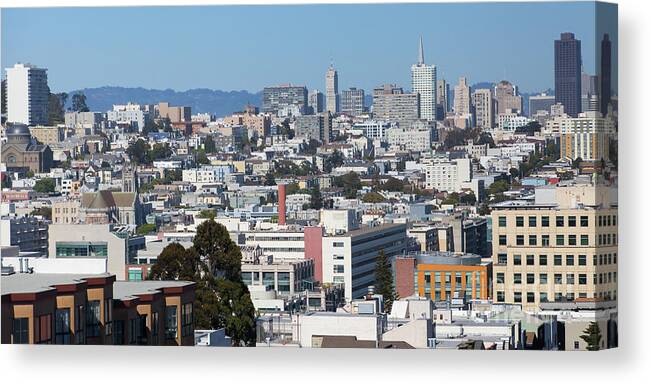 Wingsdomain Canvas Print featuring the photograph The San Francisco Transmerica Pyramid Bank Of America Skyline From Geary Boulevard 5D3292 by San Francisco