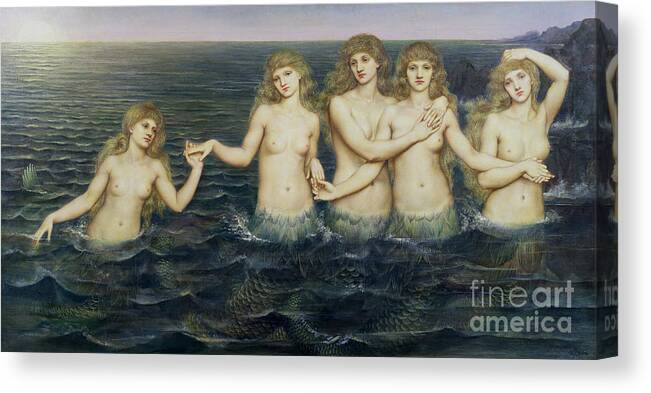 Mermaid Canvas Print featuring the painting The Sea Maidens by Evelyn De Morgan