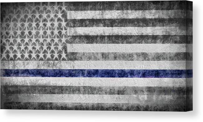 Thin Blue Line Canvas Print featuring the digital art The Thin Blue Line American Flag by JC Findley