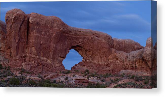 Window Canvas Print featuring the photograph The Window at Arches N.P. after dark by Gary Langley