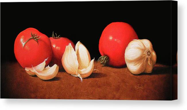 Tomato Canvas Print featuring the painting Tomatoes and Garlic by Timothy Jones