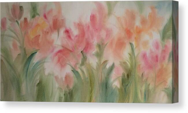 Spring Canvas Print featuring the painting Tulip Garden by Karen Ann Patton