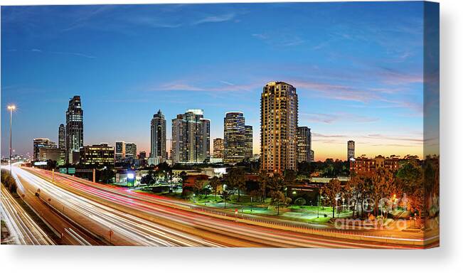 City Canvas Print featuring the photograph Twilight Panorama of Uptown Houston Business District and Galleria Area Skyline Harris County Texas by Silvio Ligutti