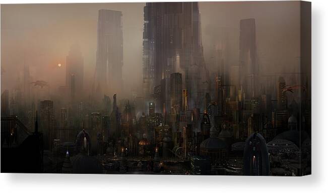 Future City Canvas Print featuring the painting Utherworlds Cohabitations by Philip Straub