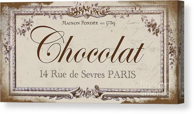 Paris Canvas Print featuring the painting Vintage Sign, Chocolat Paris by Mindy Sommers