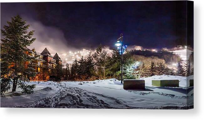 Panorama Canvas Print featuring the photograph Walk to the ski hills by Jeff S PhotoArt