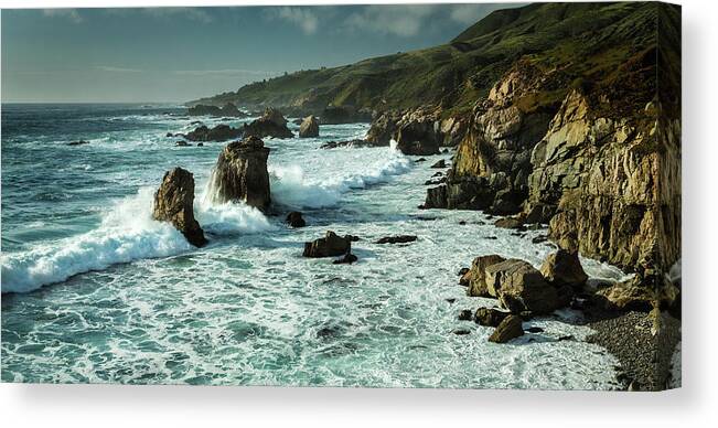 Ocean Canvas Print featuring the photograph Waves Hitting the Rocks by Rick Strobaugh