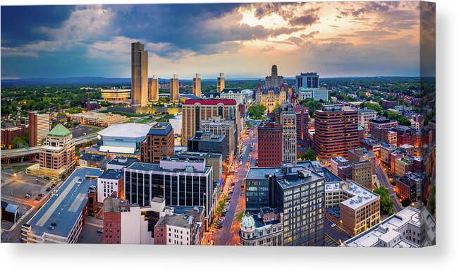 Albany Canvas Print featuring the photograph Aerial panorama of Albany, New York #1 by Mihai Andritoiu