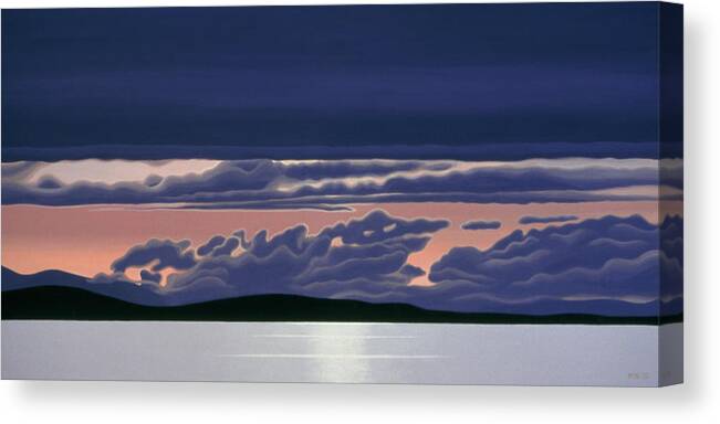 Water With Sun Reflected And Cloudy Sky Canvas Print featuring the painting Evening Clouds #1 by Ron Parker