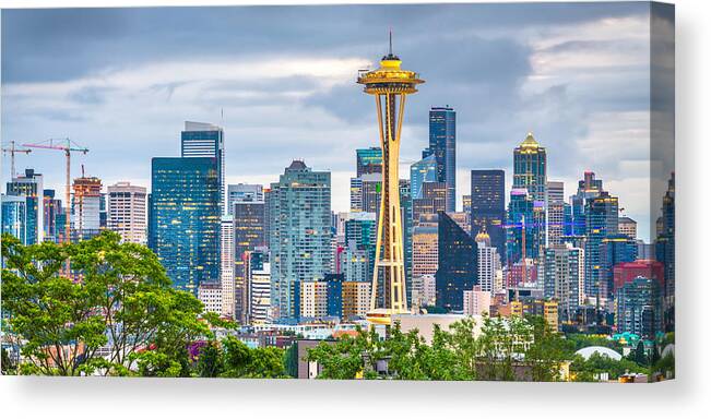 Landscape Canvas Print featuring the photograph Seattle, Washington, Usa Downtown #28 by Sean Pavone