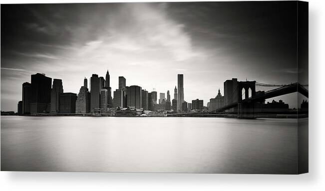 Lower Manhattan Canvas Print featuring the photograph Black And White Landscape Photograph Of by Jgareri