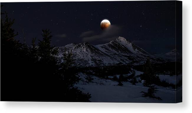 Blood Moon Canvas Print featuring the photograph Blood Moon Over Chugach Mountains by Scott Slone