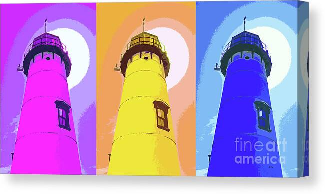 Abstract Canvas Print featuring the painting Chatham Lighthouse Abstract Triptych 300 by Sharon Williams Eng