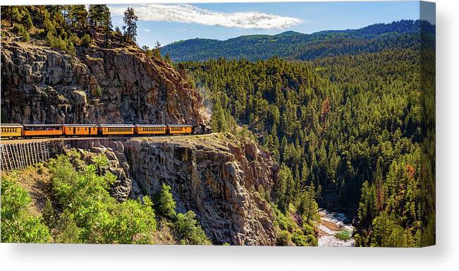 America Canvas Print featuring the photograph Durango - Silverton Colorado Mountain Train Panoramic Landscape by Gregory Ballos