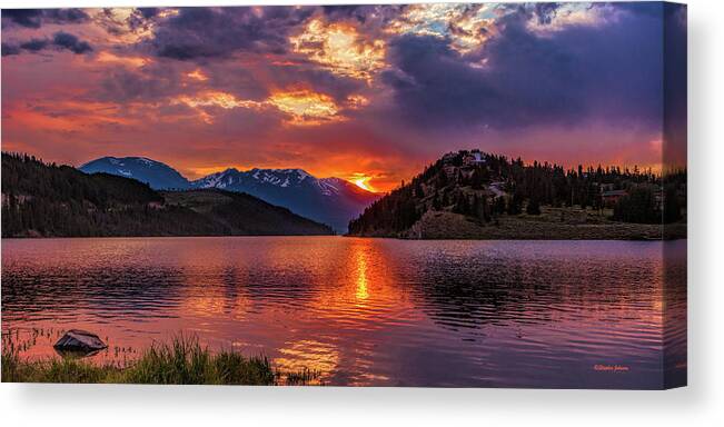 Sunset Canvas Print featuring the photograph Fiery Sunset at Summit Cove Panorama by Stephen Johnson