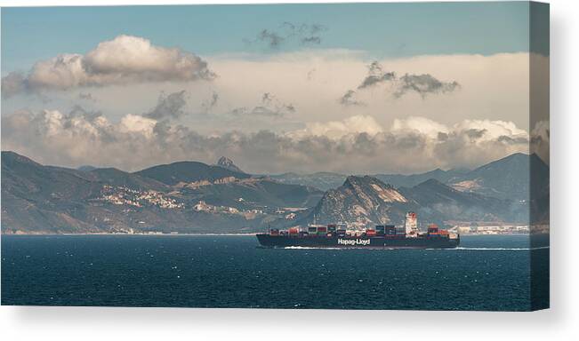 Ship Canvas Print featuring the photograph Hapag-Lloyd Containership entering the Mediterranean Sea by William Dickman