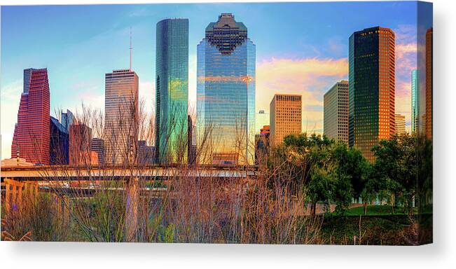 Houston Skyline Canvas Print featuring the photograph Houston Texas Skyline Panoramic Cityscape by Gregory Ballos