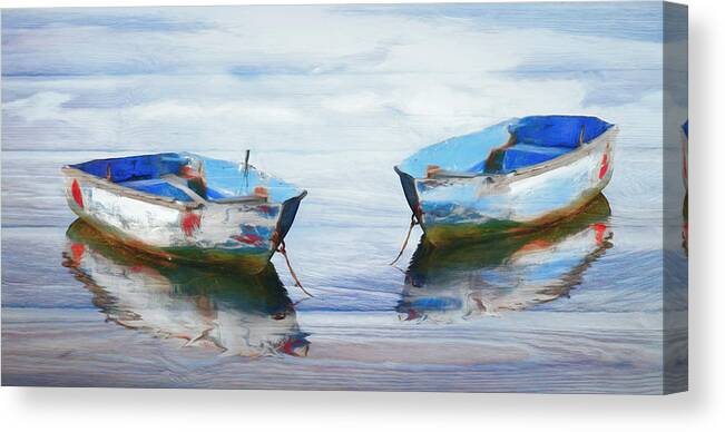 Boats Canvas Print featuring the photograph Make it a Double Watercolors Painting with Wood Textures by Debra and Dave Vanderlaan