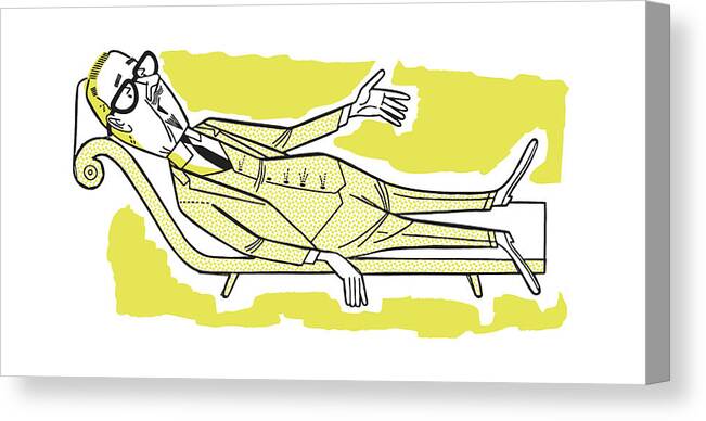 Adult Canvas Print featuring the drawing Man on Lounge Chair Talking to Someone by CSA Images