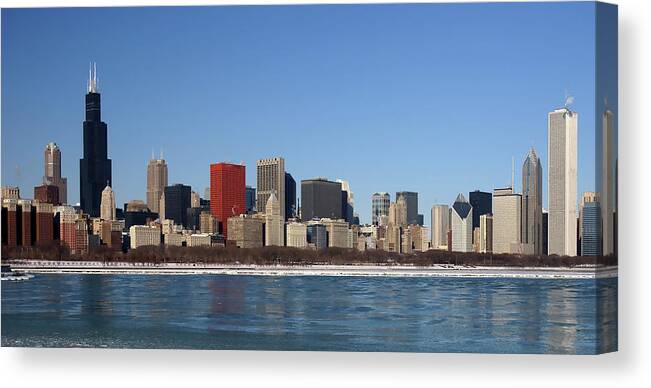 Lake Michigan Canvas Print featuring the photograph Panoramic View Of A Chicago Skyline by Jpecha