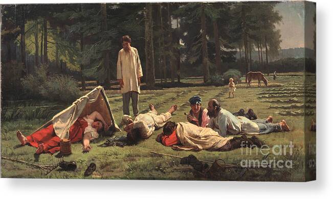 Oil Painting Canvas Print featuring the drawing Rest At The Hay Harvest, 1887. Artist by Heritage Images