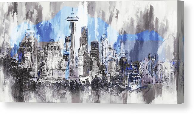 Seattle Canvas Print featuring the painting Seattle Skyline - 08 by AM FineArtPrints