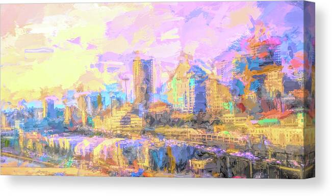Seattle Canvas Print featuring the photograph Seattle Skyline Abstract by Cathy Anderson