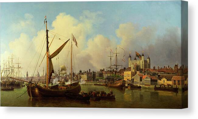 Painting Canvas Print featuring the painting The Thames And The Tower Of London On The King's Birthday by Mountain Dreams
