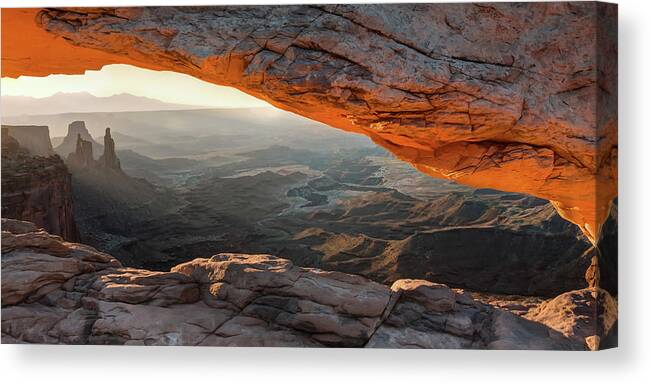 America Canvas Print featuring the photograph Under The Mesa Arch - Moab Utah Canyonlands Panorama by Gregory Ballos
