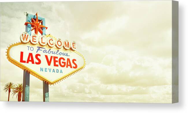 Panoramic Canvas Print featuring the photograph Vintage Welcome To Fabulous Las Vegas by Powerofforever