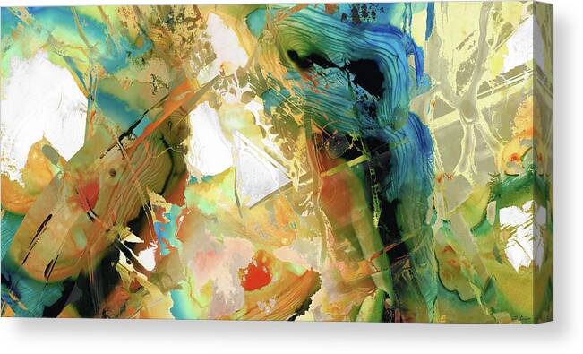 Yellow Canvas Print featuring the painting Yellow And Blue Abstract - Adaptation - Sharon Cummings by Sharon Cummings