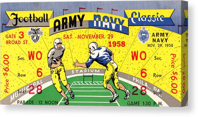 1958 Army Navy Football Game Canvas Print featuring the mixed media 1958 Army vs. Navy by Row One Brand