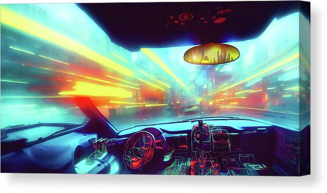 Ai Canvas Print featuring the digital art 2 Suns in my Rearview Mirror by Micah Offman