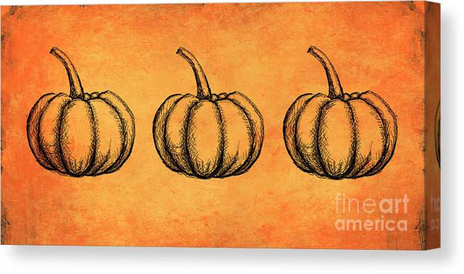 Pumpkin Canvas Print featuring the photograph Autumn and thanksgiving orange textured background with hand pai #3 by Jelena Jovanovic