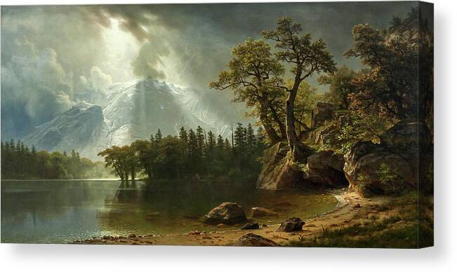 Landscape Canvas Print featuring the painting Passing Storm over the Sierra Nevadas #8 by Albert Bierstadt