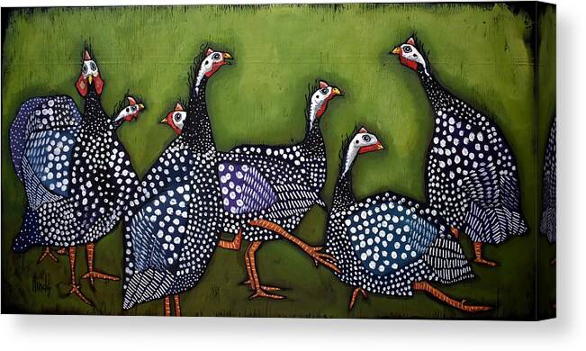 Quinea Canvas Print featuring the painting A Confusion Of Guinea Fowl - 2 by David Hinds