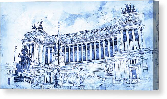 Altare Della Patria Canvas Print featuring the drawing Altar of the Fatherland, Rome - 06 by AM FineArtPrints