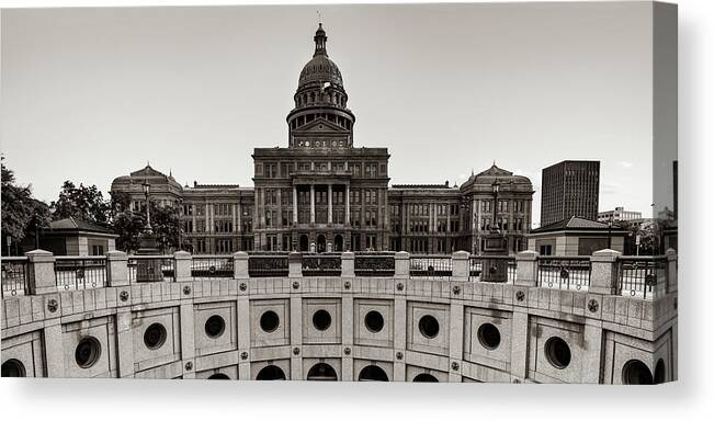 Austin Texas Canvas Print featuring the photograph Austin Texas State Capitol Building Sepia Panorama by Gregory Ballos