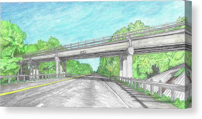 Bridge Canvas Print featuring the drawing Bridge Crossing Highway by Teresamarie Yawn