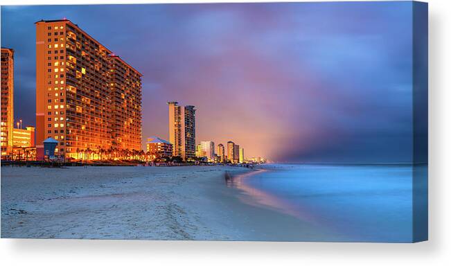 Panama City Beach Panorama Canvas Print featuring the photograph Colorful Panoramic View of the Panama City Beach Skyline by Gregory Ballos