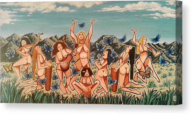 Dancing Canvas Print featuring the painting Crestone Music Festival, Women Only by James RODERICK