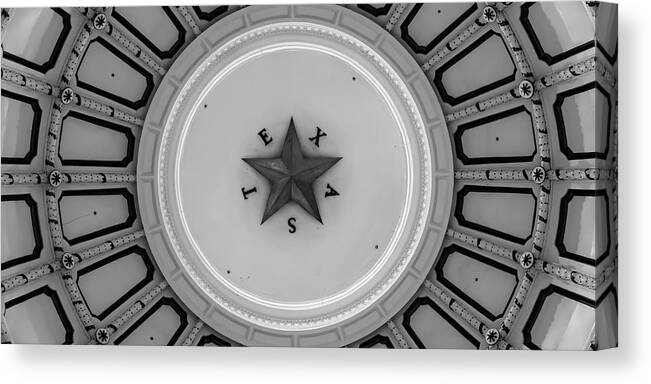 Austin Texas Canvas Print featuring the photograph Dome of the Capitol Building - Austin Texas Panorama Monochrome by Gregory Ballos