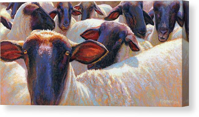 Sheep Canvas Print featuring the pastel Eight or Nine Sheep by Rita Kirkman