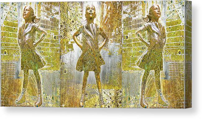 Fearless Canvas Print featuring the painting Fearless Girl Future Is Female 3 Angles by Tony Rubino