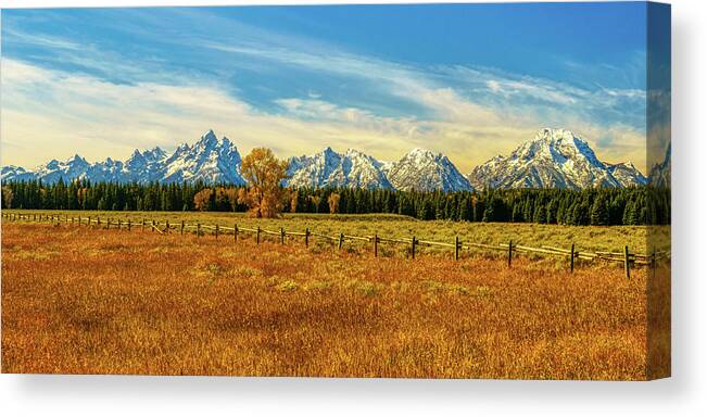 Panorama Canvas Print featuring the photograph Grand Tetons Range Panorama by Kenneth Everett