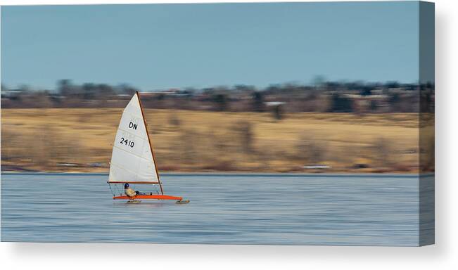 Iceboat Canvas Print featuring the photograph Iceboat - color by Stephen Holst