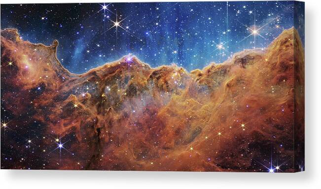 3scape Canvas Print featuring the photograph James Webb Telescope The Cosmic Cliffs in Carina by Adam Romanowicz