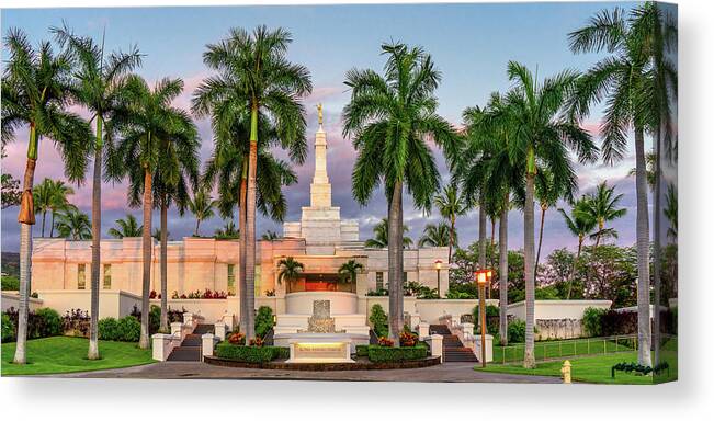 Temple Canvas Print featuring the photograph Kona HI Temple at Sunset by Denise Bird